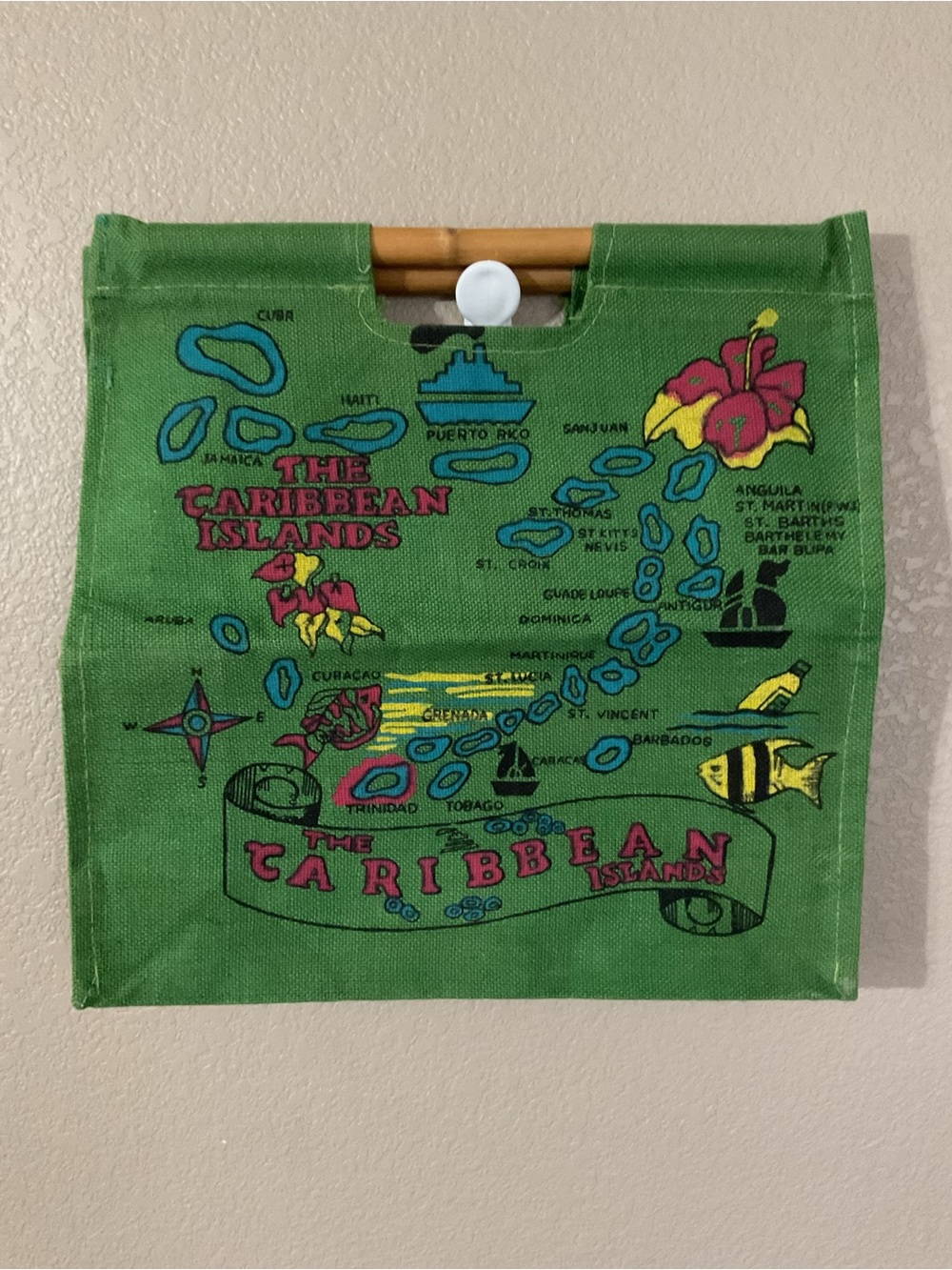 Green Caribbean Islands Tote Bag - Vintage!